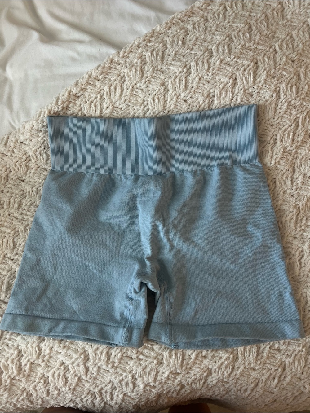 High-Rise Ribbed Light Blue Bike Shorts